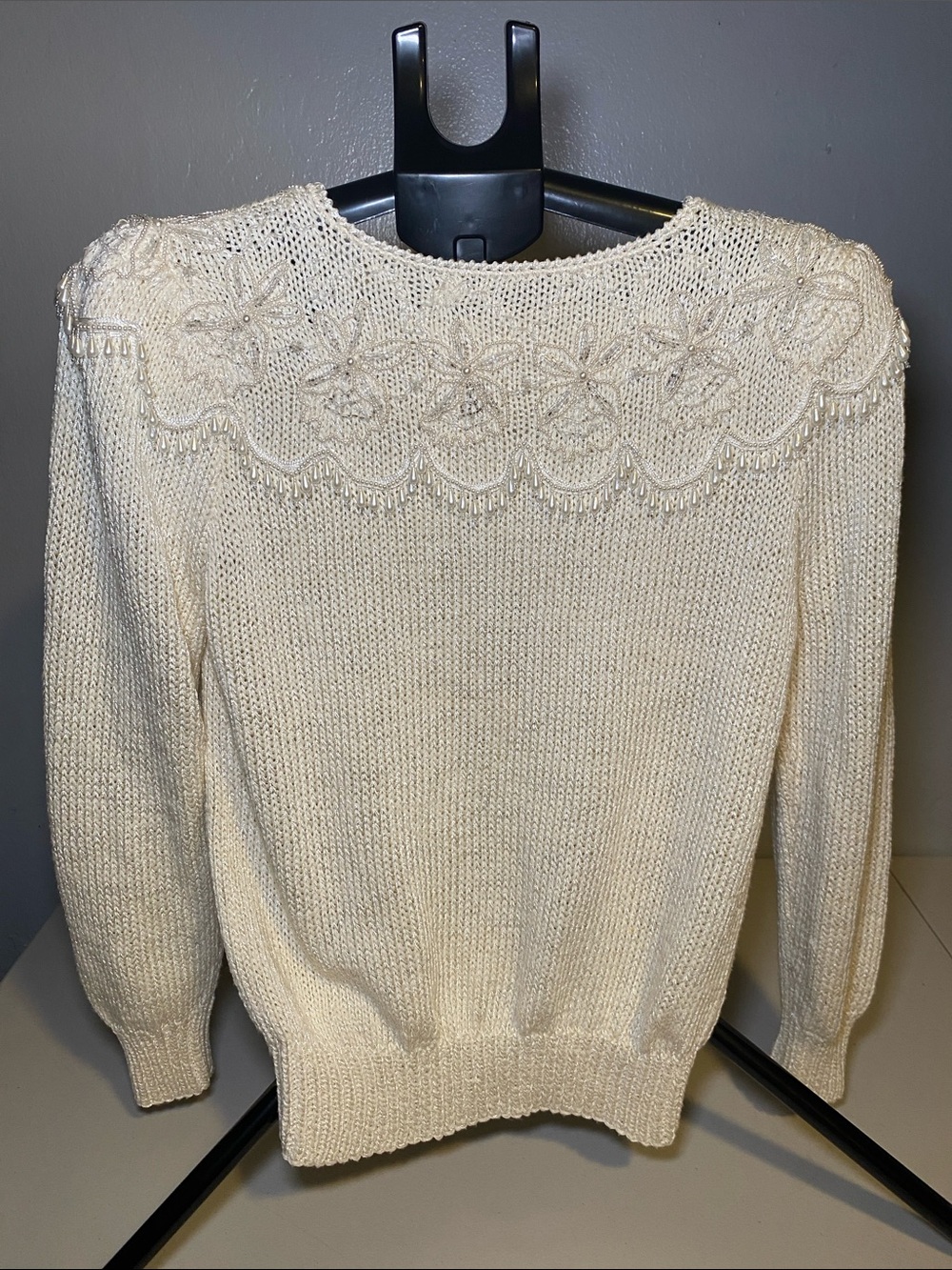 Cream Floral Yoke Knit Sweater - Women